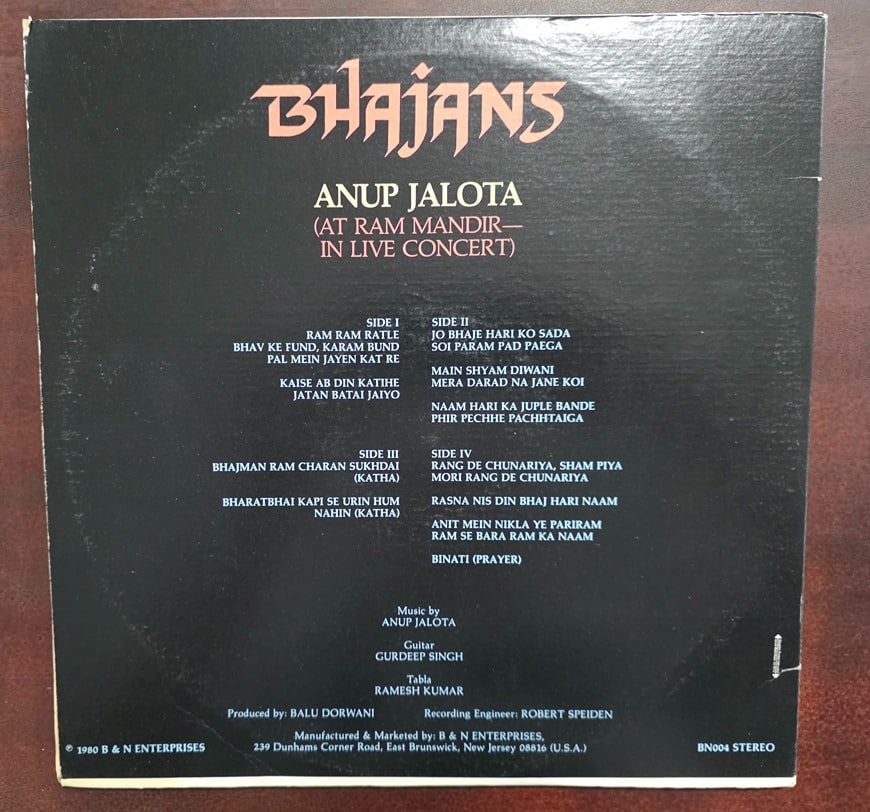 Anup Jalota (At Ram Mandir In Live Concert) Bhajans - Record LP Vinyl Vintage - Image 3