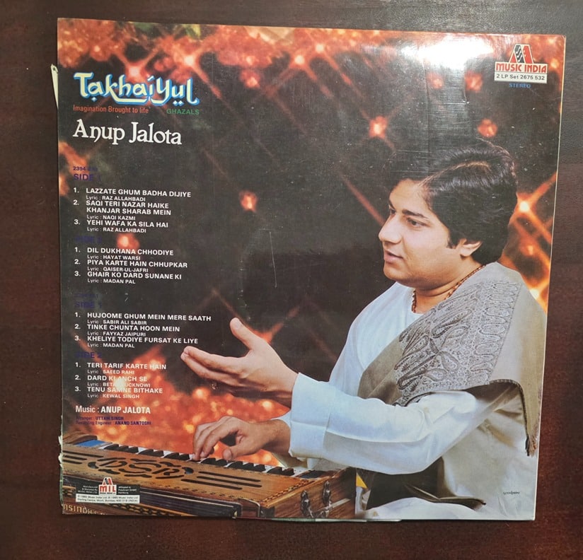 Takhai-Yul - Imagination Brought To Life- Ghazals - Anup Jalota - Record LP Vinyl Vintage - Image 2