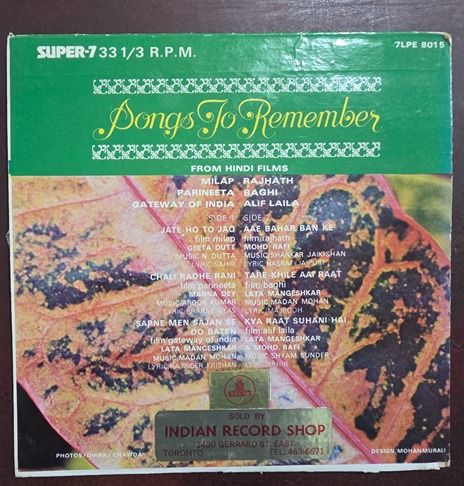 Songs To Remember From Hindi Films - 7LPE. 8015 - Record EP Vinyl Vintage -Bollywood - Image 2