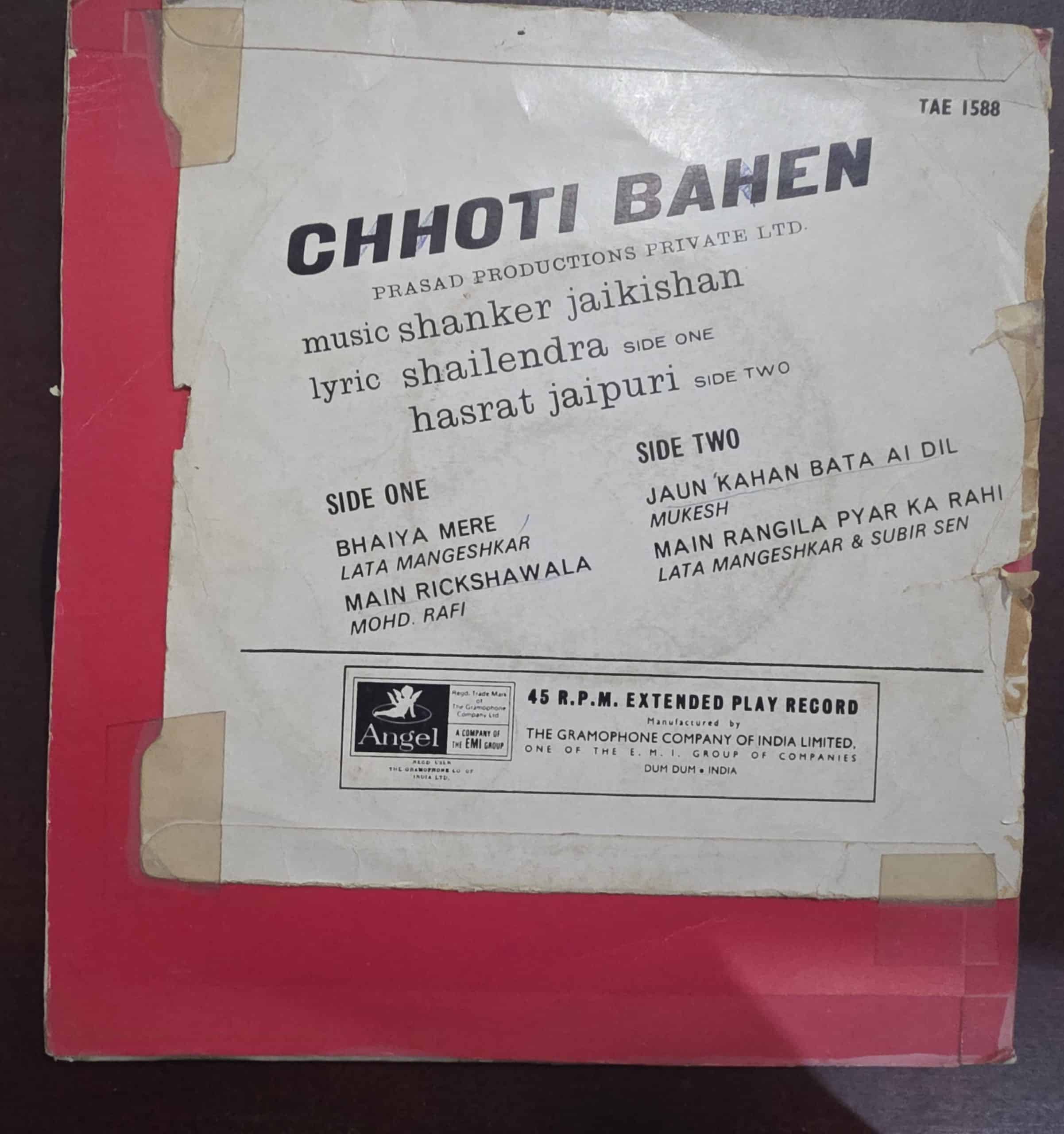Chhoti Bahen - TAE.1588 - Record EP Vinyl Vintage -Bollywood - Image 2
