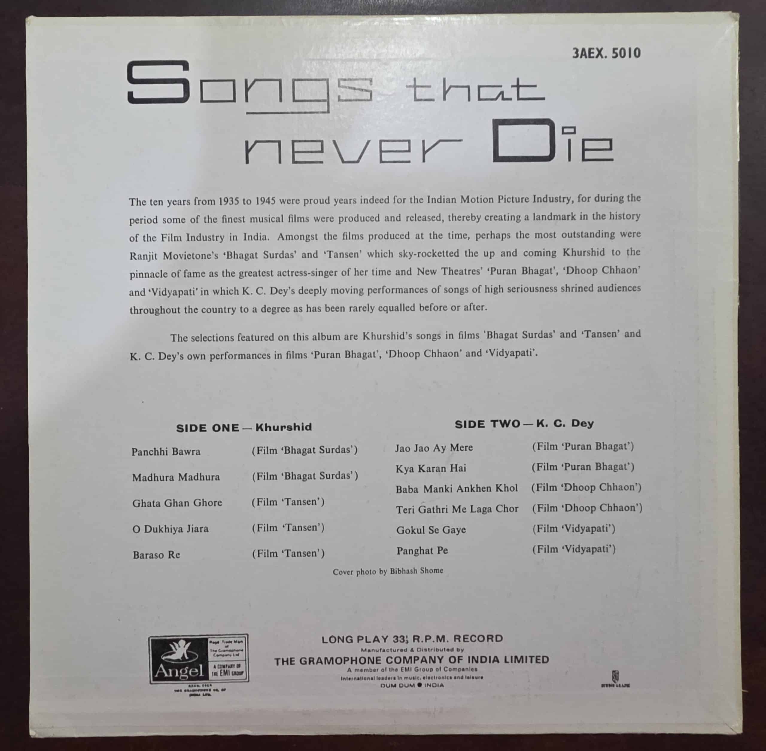 Songs That Never Die - The Greatest Hits Of Khurshid And K.C. Dey. - Record LP Vinyl Vintage - Bollywood - Image 2