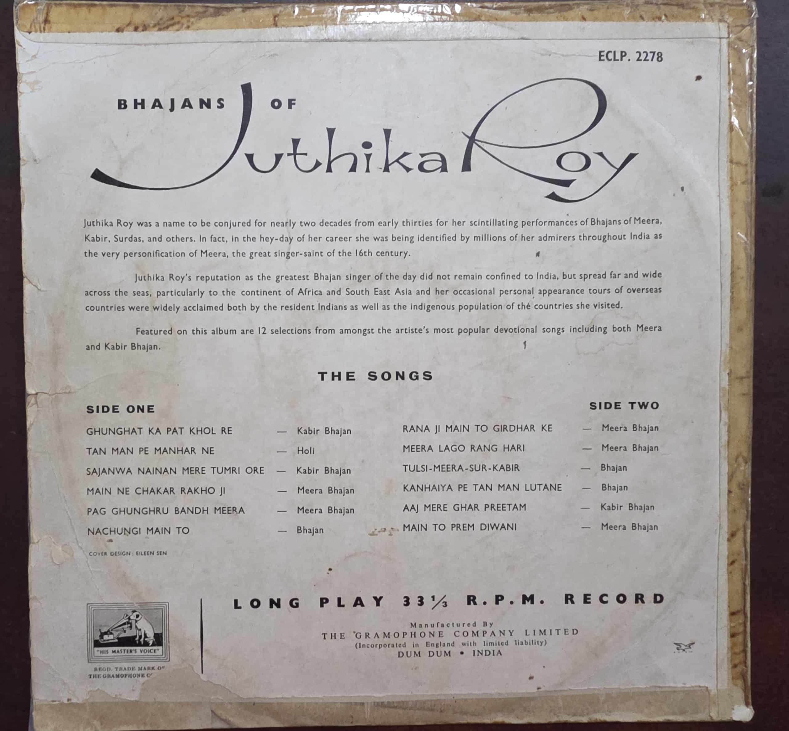 Songs of Devotion - Bhajans by Juthika Roy - Record LP Vinyl Vintage - Bollywood - Image 2