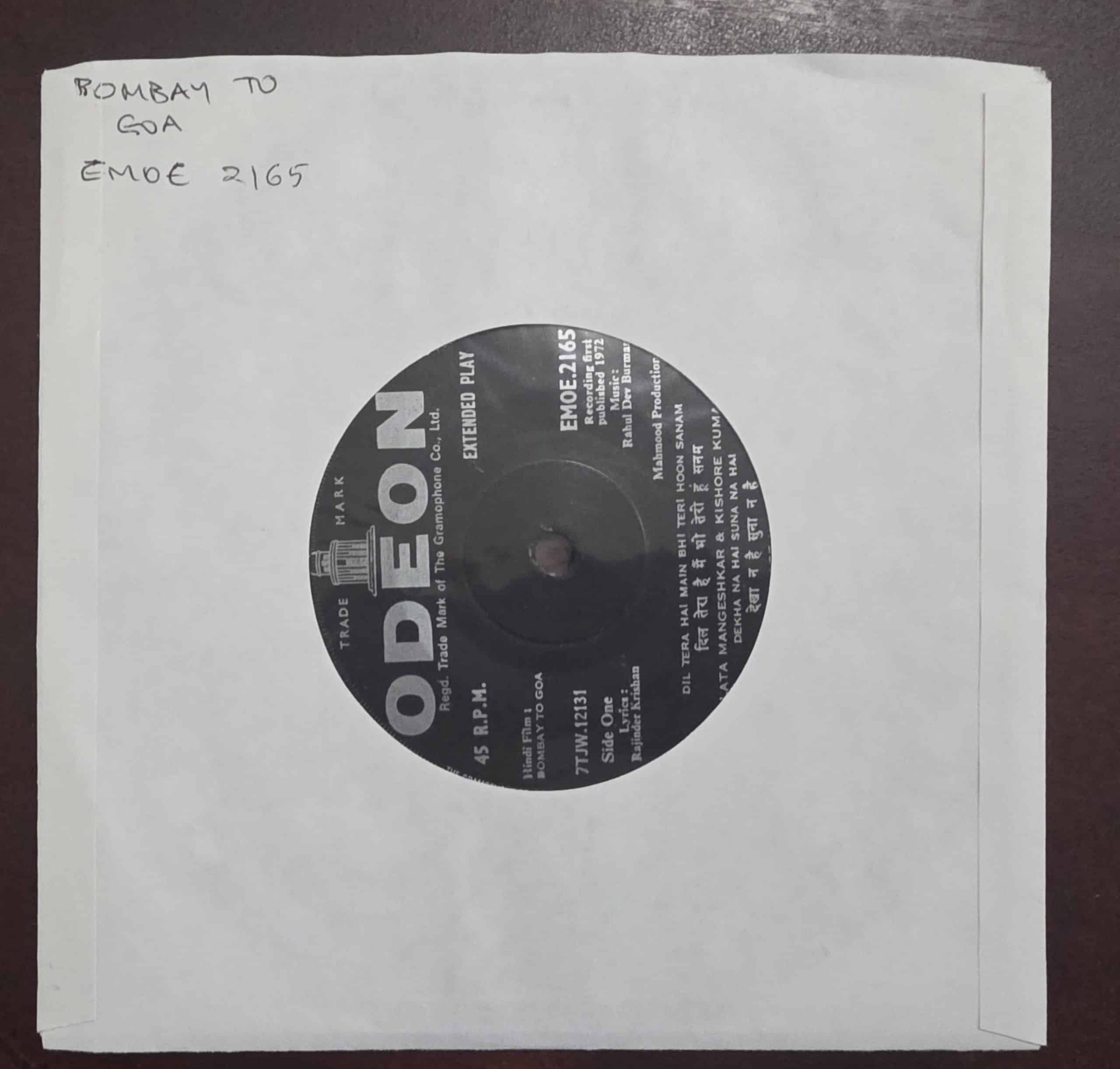 Bombay To Goa - EMOE 2165 - Record EP Vinyl Vintage -Bollywood