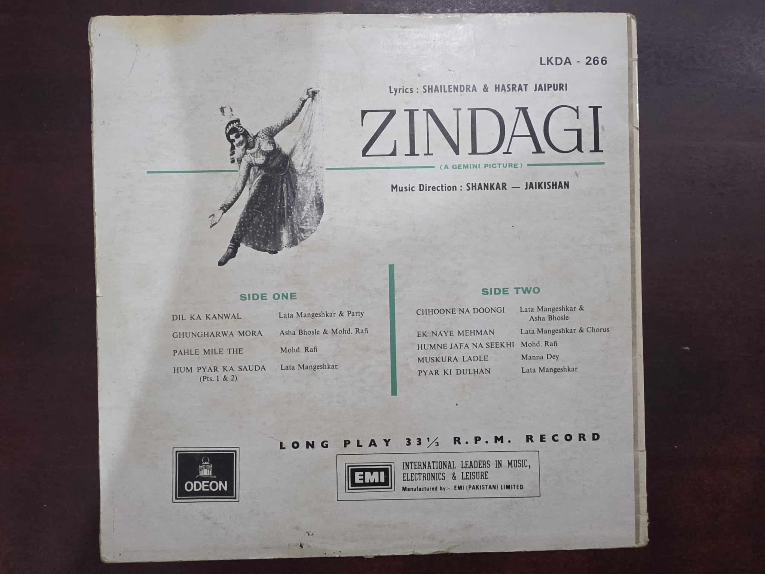 Zindagi - Record LP Vinyl Vintage - Bollywood - Image 2