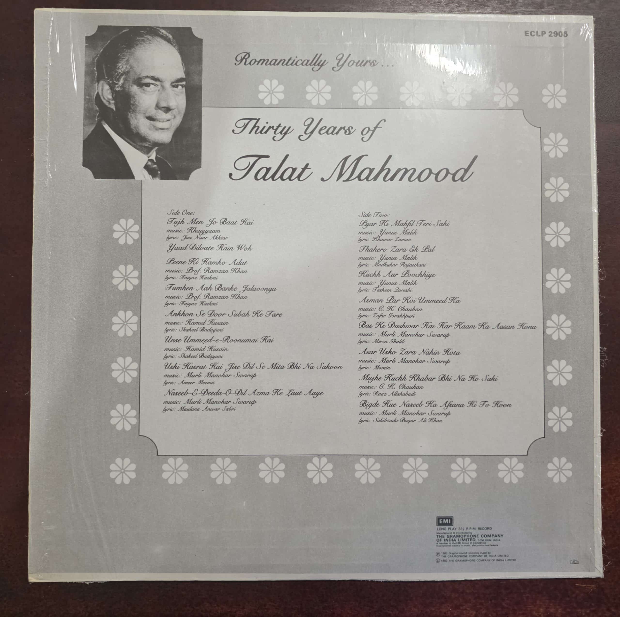 Romantically Yours... Thirty Years Of Talat Mahmood - Record LP Vinyl Vintage - Bollywood - Image 2