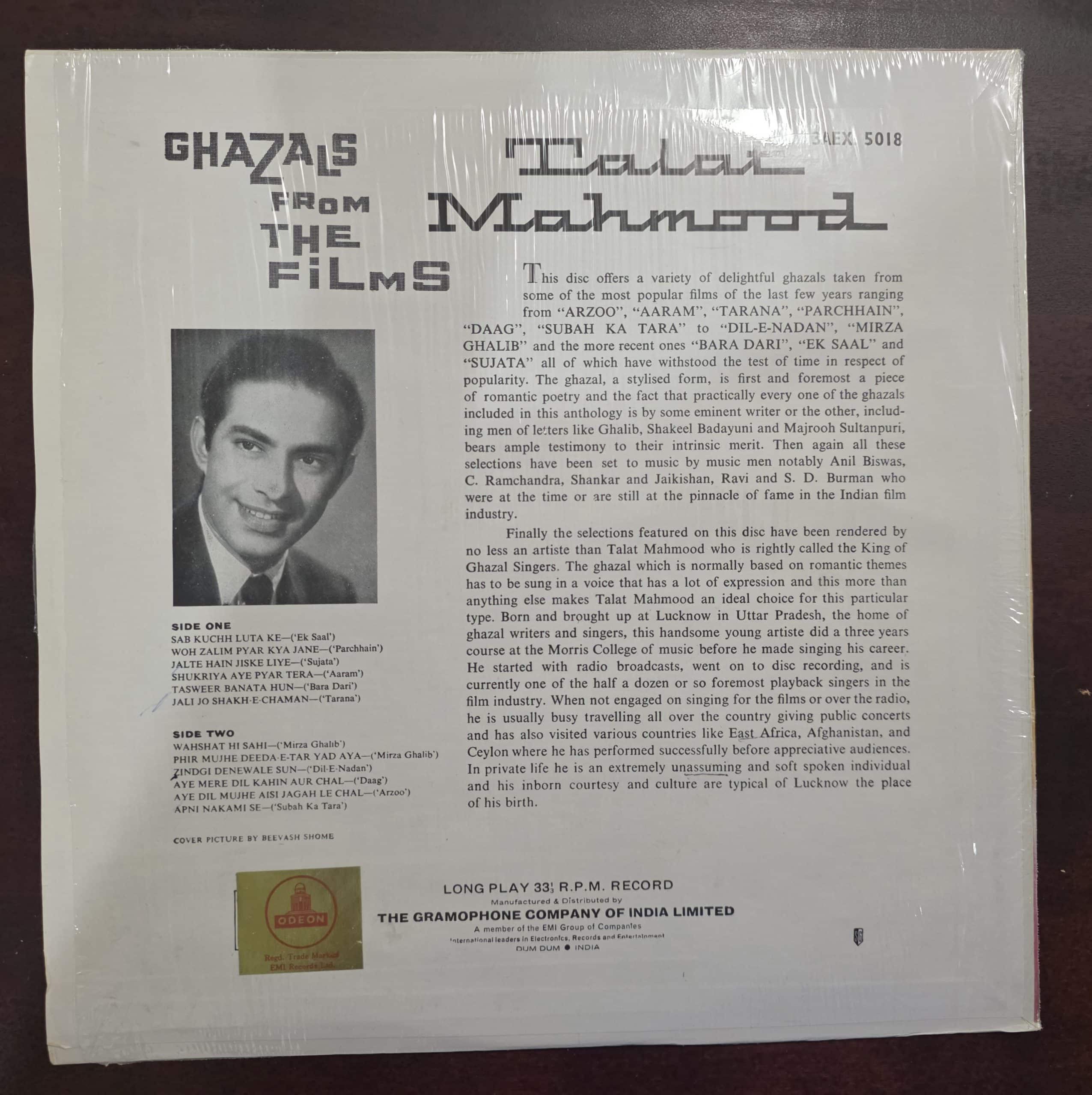Ghazals From The Films (The Love Songs Of Talat Mahmood) - Record LP Vinyl Vintage - Bollywood - Image 2