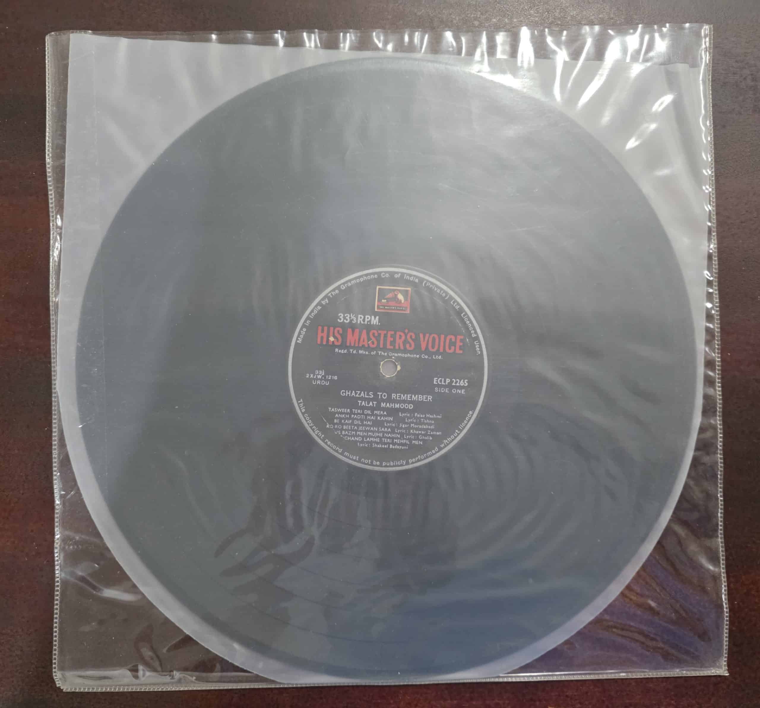 Ghazals To Remember (No Jacket) - Talat Mahmood - Record LP Vinyl Vintage - Bollywood - Image 2