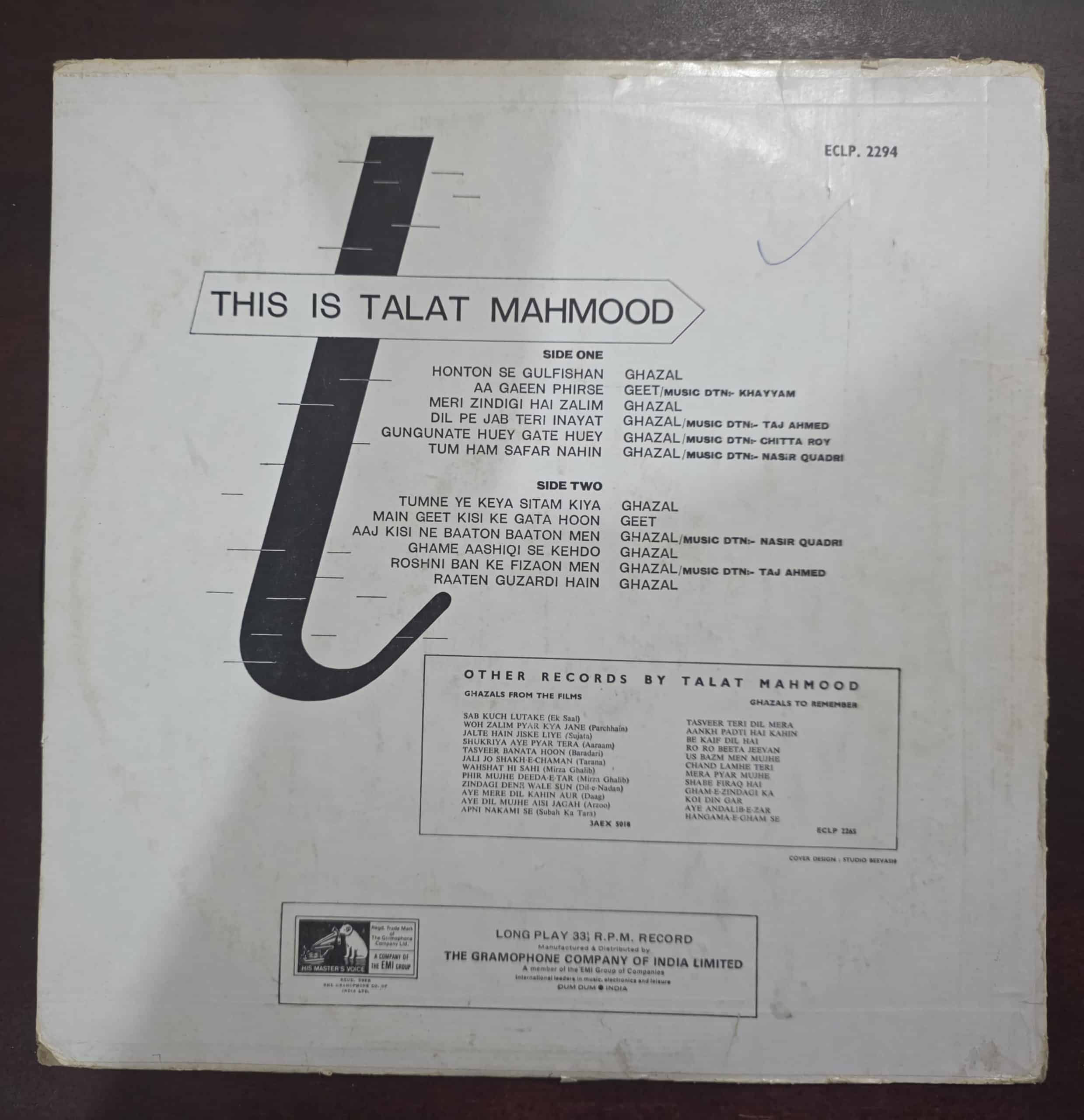 This is Talat Mahmood - Talat Mahmood - Record LP Vinyl Vintage - Bollywood - Image 2