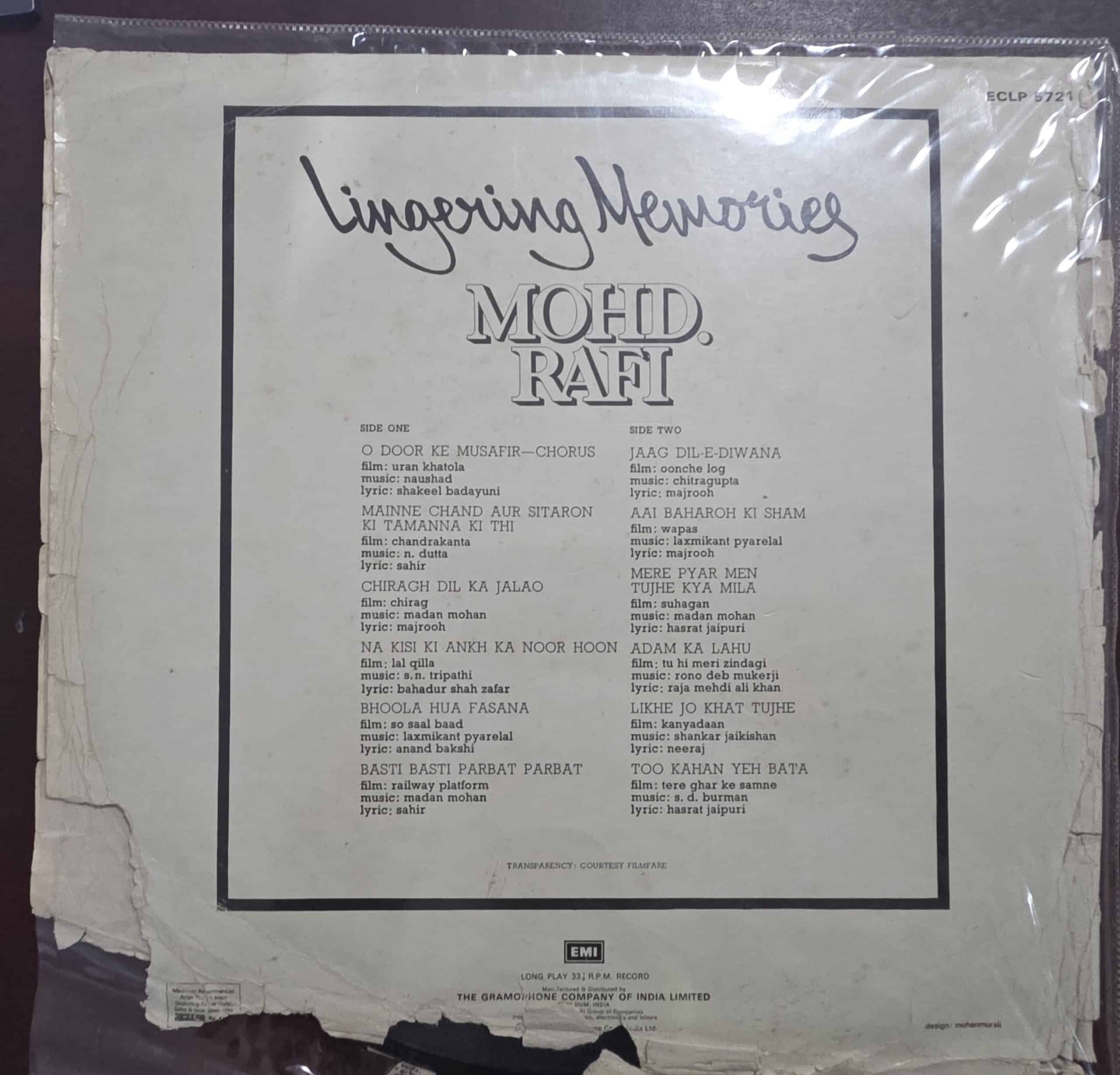 Lingering Memories - Mohd Rafi – Record LP Vinyl Vintage -Bollywood - Image 2