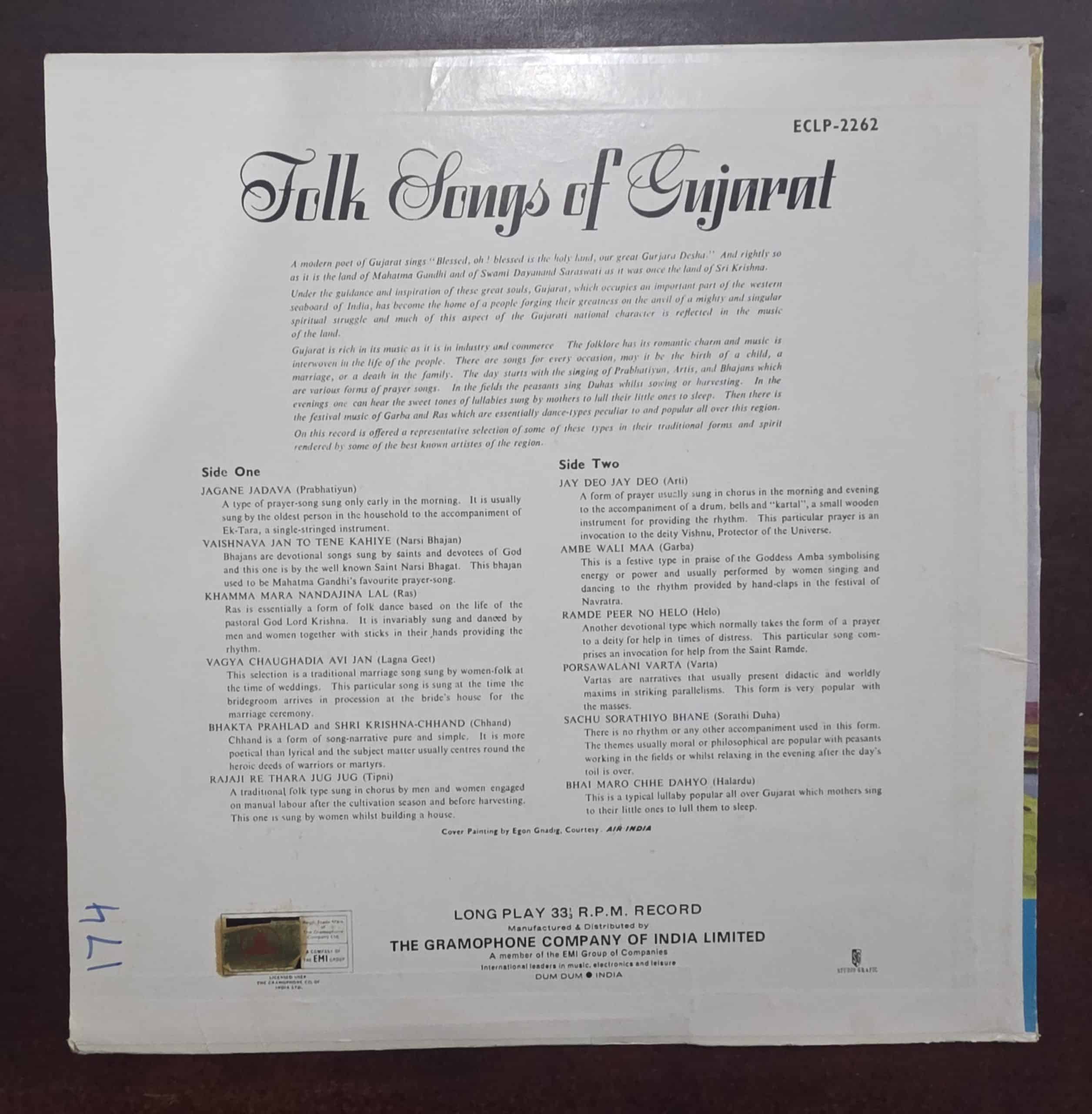 Folk Songs Of Gujarat - Record LP Vinyl Vintage - Bollywood - Image 2