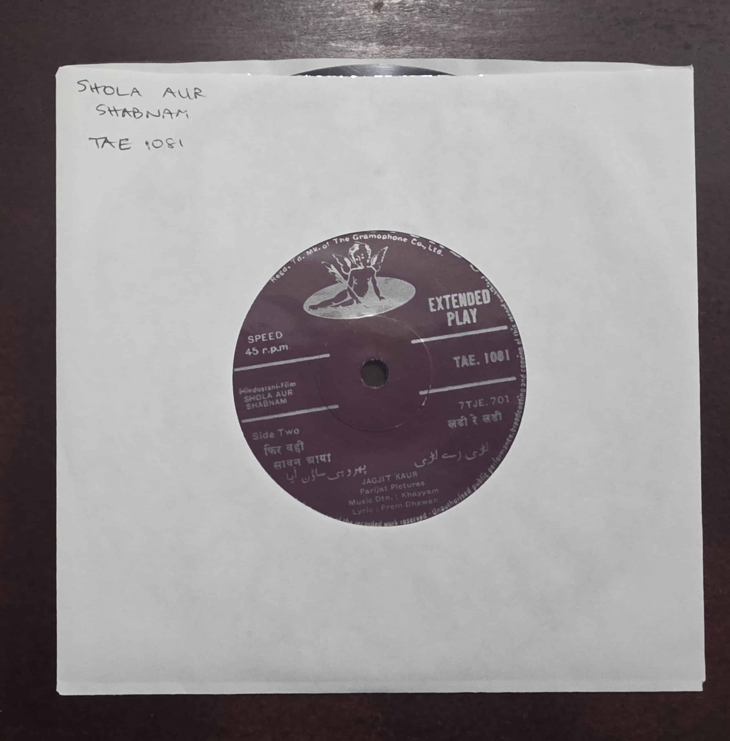 Shola Aur Shabnam - TAE 1081 - Record EP Vinyl Vintage -Bollywood