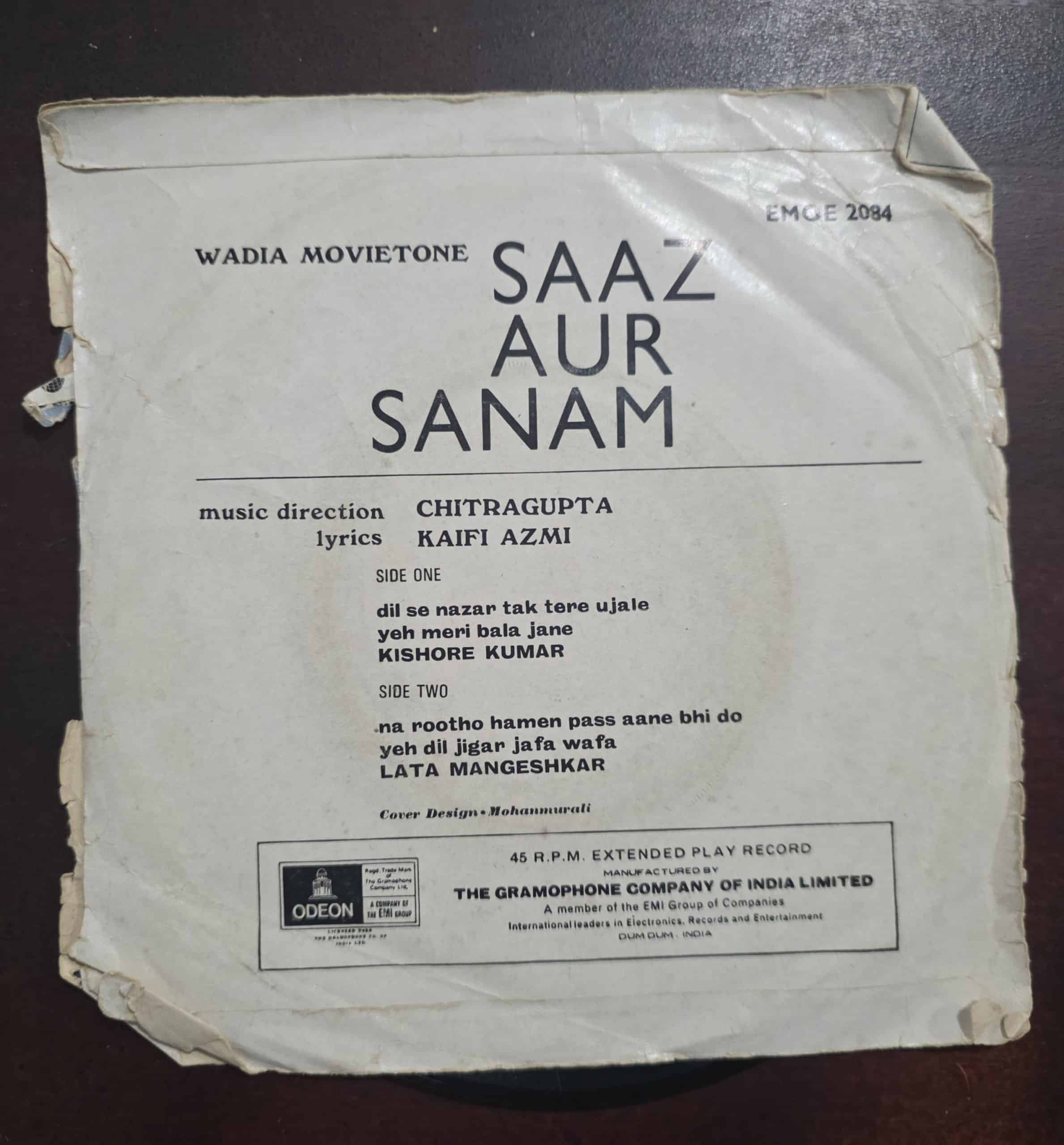 Saaz Aur Sanam - EMOE 2084 - Record EP Vinyl Vintage -Bollywood - Image 2